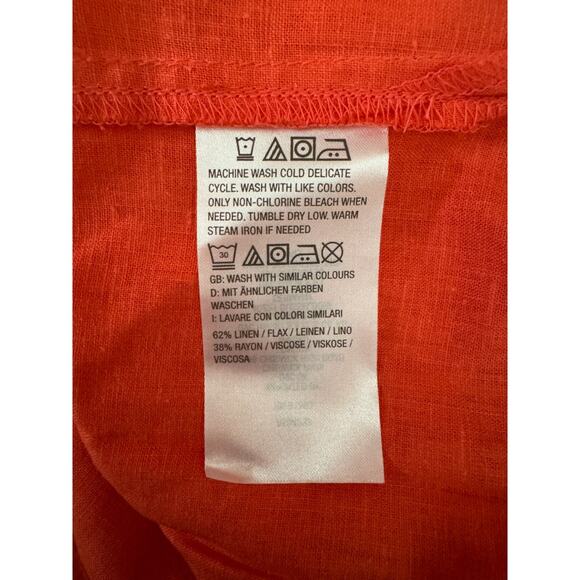 Encore by Idina Menzel Coral Linen Blend Tunic Shirt Dress LP NWOT Button-Front - Picture 12 of 13